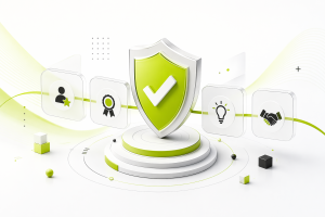 3D green shield with a checkmark symbolizing security and trust